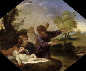 Hagar och Ismael i vildmarken (olja på duk) av Andrea Sacchi