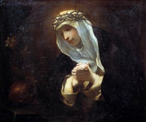 Representation av Saint Catherine of Siena (1347-1380) (olja på duk) av Andrea Sacchi