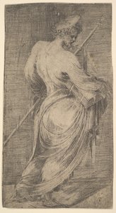 Saint James Major håller en stav och en bok vänd åt höger, från Kristus och Apo..., ca. 1548-50. av Andrea Schiavone