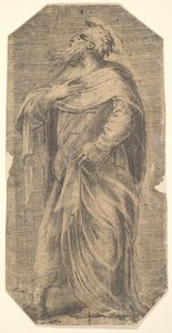 Saint Judas vänd åt vänster, bok under sin vänstra arm, från 
