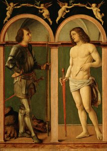 Saint George och Saint Sebastian (olja på träpanel) av Andrea Solario