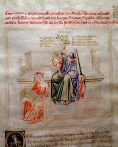Allegorier av Grammaire i "" Chansonne des sept Vertus et des sept Arts liberales destinated to Bruzio Visconti "(Sången om dygder och vetenskaper) av Bartolomeo di Bartoli. Akvarell av Andrea di Bartoli (aktiv mellan 1358 och 1368) (ms. 599, fo