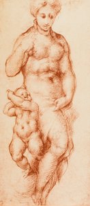 Välgörenhet, teckning av Pontormo, tidigare tillskriven Andrea del Sarto. Cabinet of Drawings and Prints, Uffizi Gallery, Florens av Andrea del Sarto