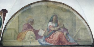 Lunett som visar Madonna del Sacco av Andrea del Sarto (1486-1530), fresk av Andrea del Sarto