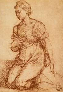 Studie av en kvinna; teckning av Andrea del Sarto. Cabinet of Drawings and Prints, Uffizi Gallery, Florens av Andrea del Sarto