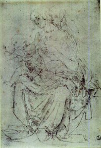 Studie av en Madonna och ett barn (krita på papper) av Andrea del Verrocchio