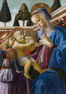 ""Madonna och barn med två änglar"" Målning av Andrea del Verrocchio (1437-1488) 1467-1469 London National Gallery av Andrea del Verrocchio