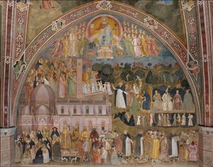 Via Veritatis, den militanta och triumferande kyrkan (Le chemin de verite, den militanta Eglise et triomphante) - Fresk av Cappellone degli Spagnoli par Andrea di Bonaiuto