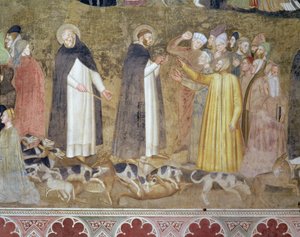 The Church Militant and Triumphant, detalj av kättarna, från det spanska kapellet, ca 1369