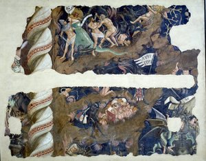 Dödens triumf, detalj av fragment som föreställer helvetet, fresk från 1348
