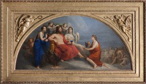 Olympen (Jupiter, krönt med myrten av timmarna, erbjuder en globet till Ganymedes för att serveras nektar)