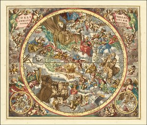 1660 års himmelskarta över stjärnbilder enligt kristen symbolik av Andreas Cellarius
