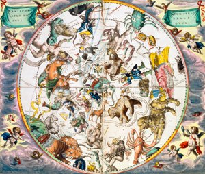 Himmelsk planisfär som visar zodiakens tecken, 1660-1661