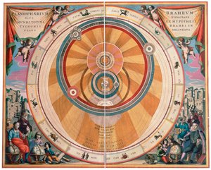 Skildring av Tycho Brahes geo-heliocentriska universum, 1600-talet