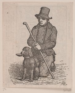 Knästående tiggare med pudelhund