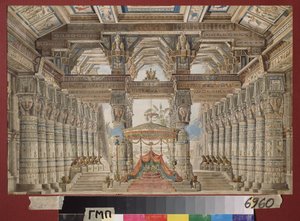 Förberedande dekor för Cesarbaletten i Egypten. Verk av Andreas Leonhard Roller (1805-1891), akvarell och gouache på papper