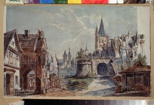 Förberedande dekor till baletten Faust av Cesare Pugni (1802-1870). Verk av Andreas Leonhard Roller (1805-1891), akvarell och tusch på papper