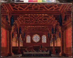 Scenografi för operan Ruslan och Lyudmila av M Glinka - Målning av Andreas Leonhard Roller (1805-1891), olja på duk