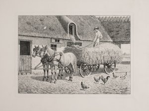 Danska: En skördevagn i en bondgård av Andreas Peter Madsen