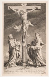Kristus på korset mellan Maria och Johannes