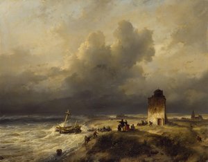 Ett fartygs strandning vid Scheveningen i stormigt väder av Andreas Schelfhout