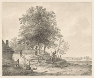 Landskap med ett hus på en kulle av Andreas Schelfhout