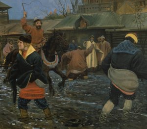 Moscow Street från 1600-talet på en allmän helgdag av Andrei Petrovich Ryabushkin
