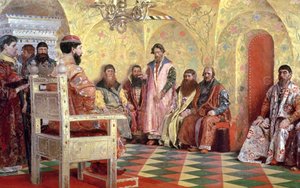 Tsar Mikhail Fyodorovich (1596-1645) med bojarer som sitter i hans rum, 1893