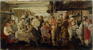 Ett bondbröllop i Tambov-regionen (Ryssland). (Bondbröllop i Tambov-regionen). Målning av Andrei Petrovich Ryabushkin (Riaboutchkine) (1861-1904), olja på duk, cirka 1880. Rysk konst från 1800-talet. Statens Tretjakovgalleri, Moskva. av Andrei Petrovich Ryabushkin