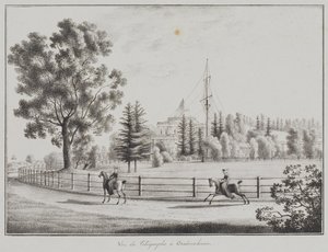 Utsikt över kälkpaviljongen och telegrafen i Oranienbaum, 1821-1822 av Andrei Yefimovich Martynov