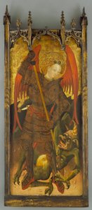 Saint Michael fighting the Dragon, c.1400 (tempera på panelen) av Andres Marcal de Sas