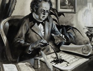 Porträtt av Franz Schubert (gouache på papper) av Andrew Howat