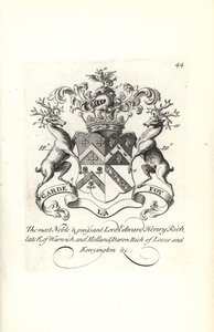 Vapensköld och vapen av Lord Edward Henry Rich, 7:e greven av Warwick och Holland, baron RIch av Leeze och Kensington av Andrew Johnston