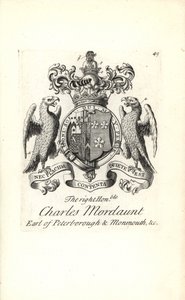 Vapensköld och vapen av höger ärade Charles Mordaunt, 3:e jarl av Peterborough och 1:e jarl av Monmouth av Andrew Johnston
