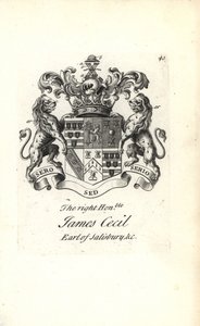 Vapensköld och vapen av höger ärade James Cecil, 5:e earl av Salisbury