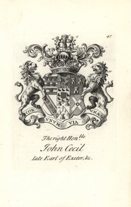 Vapensköld och vapen av höger ärade John Cecil, 6:e Earl of Exeter av Andrew Johnston