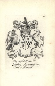 Vapensköld och vapen av höger ärade John Savage, 5th Earl of Rivers av Andrew Johnston