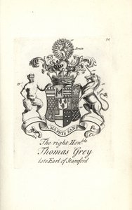 Vapensköld och vapen av höger ärade Thomas Grey, 2:a Earl of Stamford av Andrew Johnston