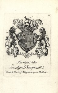Vapensköld och vapen av den högra adliga Evelyn Pierpoint, hertig och jarl av Kingston upon Hull av Andrew Johnston