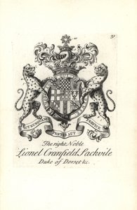 Vapensköld och vapen av den högra adelige Lionel Cranfield Sackville, hertig av Dorset av Andrew Johnston