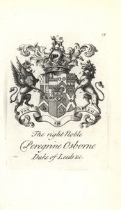 Vapensköld och vapen av den högra adliga Peregrine Osborne, 2:a hertigen av Leeds av Andrew Johnston