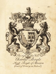 Vapensköld av högern Charles Boyle, Lord Boyle av Marston, 4:e greven av Orrery i Irland av Andrew Johnston