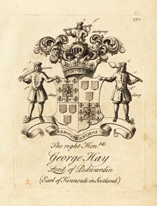 Vapensköld av högern ärade George Hay, Lord of Penwardian, 8:e greven av Kinnoule i Skottland av Andrew Johnston