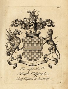 Vapensköld av högern Hugh Clifford, Lord Clifford av Chudleigh, 2:a baron Clifford av Chudleigh (1663–1730)