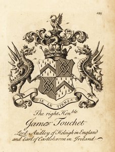 Vapensköld av högern James Touchet, Lord Audley av Heleigh i England, 6:e earlen av Castlehaven i Irland, död 1740 av Andrew Johnston