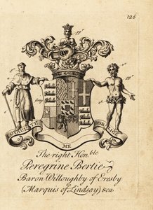 Vapensköld av högern ärade Peregrine Bertie, baron Willoughby av Eresby, markis av Lindsay, 2:a hertigen av Ancaster och Kesteven av Andrew Johnston