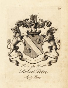 Vapensköld av högern ärade Robert Petre, Lord Petre, 8:e baron Petre