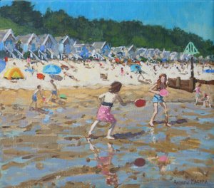 Bat and ball, Wells- next -the-sea, 2019, (olja på duk) av Andrew Macara