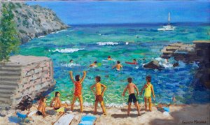 Cala Clara, Mallorca, 2023 (olja på duk) av Andrew Macara
