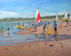 Cricket och röda och vita segel, Abersoch, 2011 av Andrew Macara